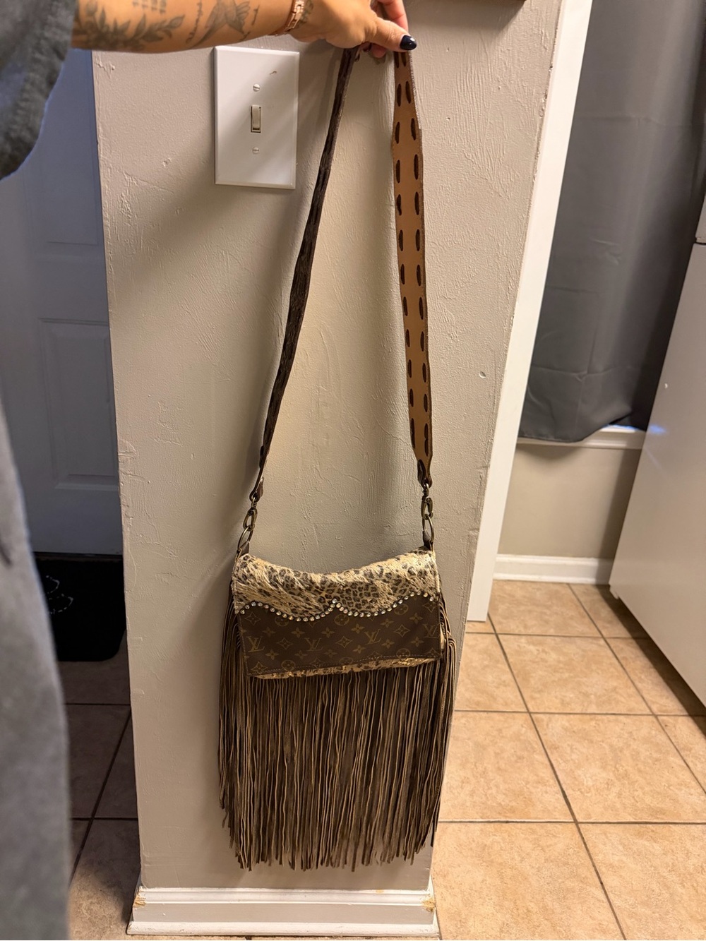 Louis Vuitton Brown Fringe Crossbody with Animal Print Trim